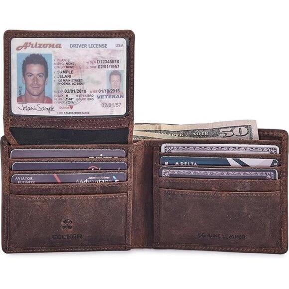 Men's RFID Blocking Real Leather Bifold Stylish 2 ID Window - Picture 6 of 6